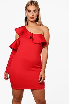 Boohoo Plus Melissa Ruffle Shoulder Dress