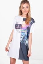 Boohoo Tori California Printed Spliced T-shirt Dress White