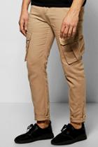 Boohoo Skinny Cargo Trousers With Raw Edge Hem Stone
