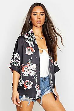 Boohoo Satin Kimono Floral
