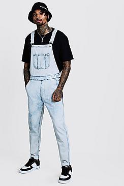 Boohoo Slim Fit Acid Wash Denim Overalls