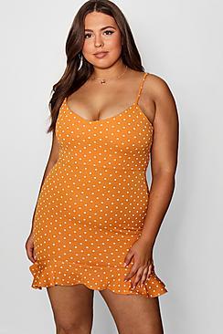 Boohoo Plus Spot Ponte Frill Hem Dress