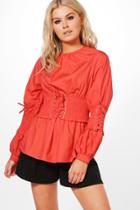 Boohoo Taylor Corset Waist And Sleeve Top Orange