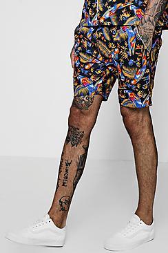 Boohoo Parrot Print Drawstring Short Co-ord