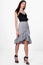 Boohoo Lucy Ruffle Hem Woven Midi Skirt Black