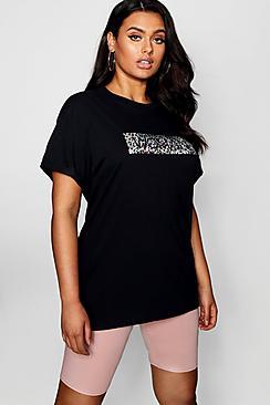 Boohoo Plus Animal Print Foil Woman Tee