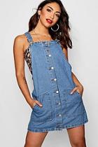 Boohoo Andrea Button Front Denim Pinafore Dress