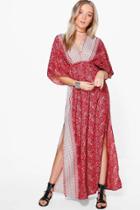 Boohoo Perrie Kimono Paisley Printed Maxi Dress Red