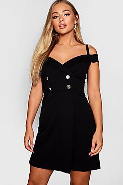 Boohoo Portia Bardot Double Breasted Blazer Dress