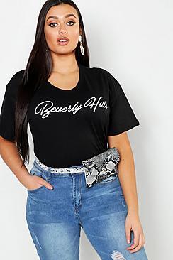 Boohoo Plus Pastel Beverly Hills Slogan T-shirt