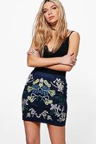Boohoo Honor Embroidered Front Suedette A Line Mini Skirt
