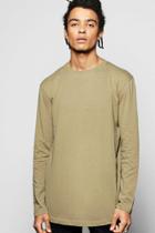 Boohoo Longline Curved Hem Man T Shirt Khaki