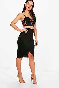 Boohoo Lucy Wrap Over Midi Skirt