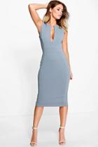 Boohoo Maisie Structured V-neck Midi Dress Smoke