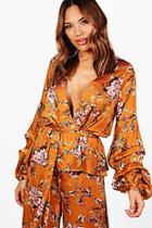 Boohoo Olivia Ruched Sleeve Printed Kimono Jacket