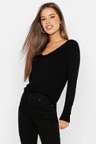 Boohoo Petite Long Sleeve V-neck T-shirt