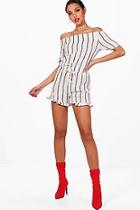 Boohoo Gianna Striped Off Shoulder Playsuit