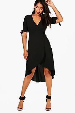 Boohoo Wrap Tie Detail Midi Skater Dress