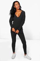 Boohoo Jessica Rib Knit Jumper & Legging Loungewear Set