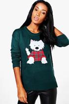 Boohoo Libby Split Hem Scotty Dog Applique Christmas Jumper