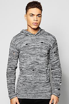Boohoo Mixed Colour Yarn Destroyed Hoodie