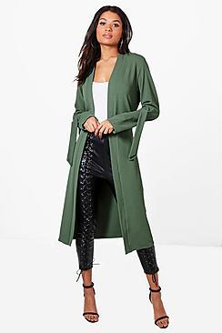 Boohoo Olivia Longline Tie Cuff Belted Duster