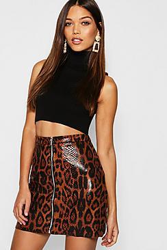 Boohoo Snake Print Pu Leather Look Mini Skirt