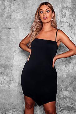 Boohoo Plus Square Neck Asymmetric Bodycon Dress