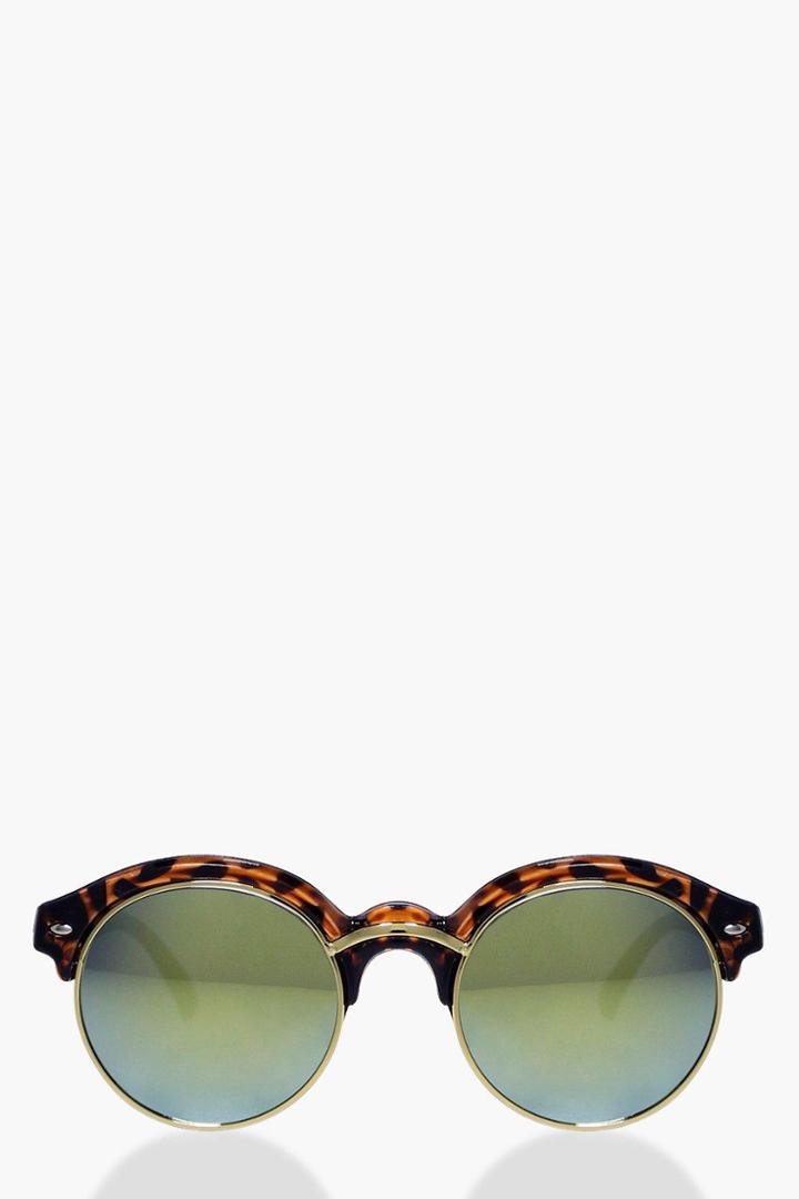 Boohoo Emily Tortoise Half Frame Round Sunglasses Brown