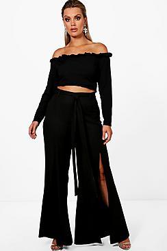 Boohoo Plus Frankie Split Front Wide Leg Trouser