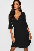 Boohoo Flared Sleeve Wrap Tea Dress