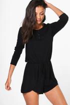 Boohoo Tall Sophie Button And Drawcord Detail Playsuit Black