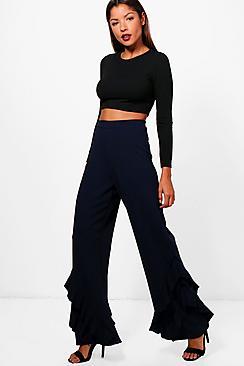 Boohoo Alexis Ruffle Hem Wide Leg Trouser