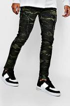 Boohoo Skinny Fit Camo Biker Jeans With Cargo Pockets