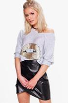 Boohoo Mya Sequin Lip Jumper Grey