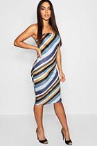 Boohoo Diagonal Stripe Bandeau Midi Bodycon Dress