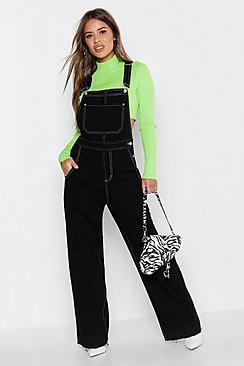 Boohoo Petite Contrast Stitch Wide Leg Dungaree