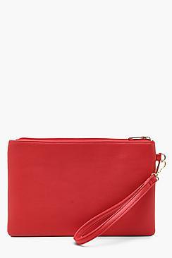 Boohoo Red Ziptop Clutch Bag