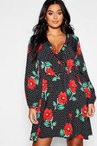 Boohoo Plus Spot And Floral Ruffle Dress