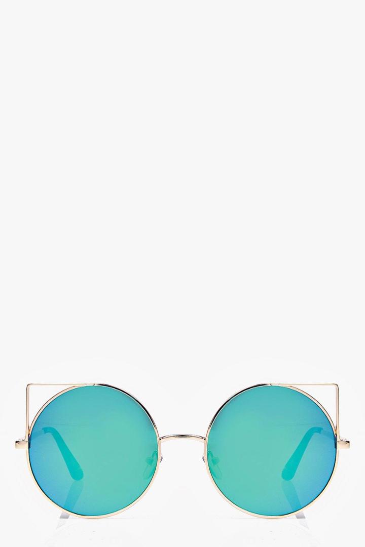 Boohoo Zoe Round Metal Frame Cat Eye Sunglasses Gold