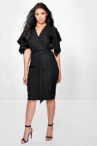 Boohoo Ava Woven Wrap Tie Dye Midi Dress Black