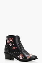 Boohoo Taylor Floral Embroidered Ankle Boots