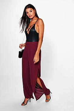 Boohoo Libby Side Split Chiffon Wide Leg Trouser
