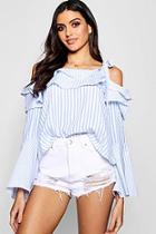 Boohoo Maya Mixed Stripe Frill Tie Shoulder Top