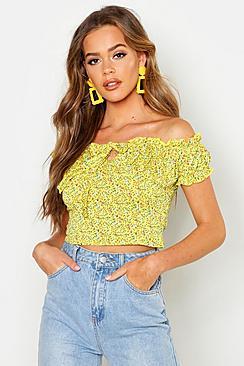 Boohoo Ditsy Floral Peasant Crop Top