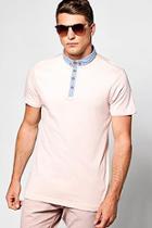 Boohoo Button Down Polo T Shirt With Chambray Collar