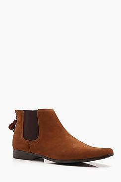 Boohoo Faux Suede Tassel Back Chelsea Boot