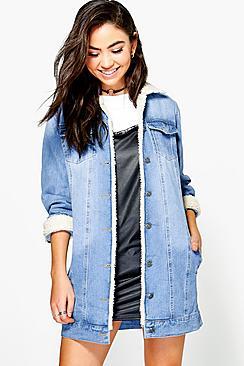 Boohoo Borg Longline Denim Jacket