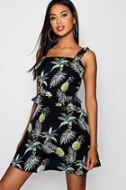Boohoo Raya Ruffle Detail Pineapple Print Skater Dress