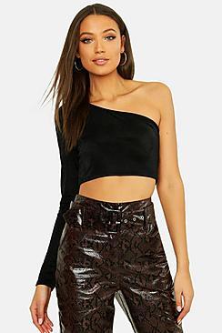 Boohoo Tall One Shoulder Slinky Crop Top